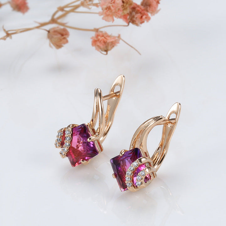 Elegant rose gold earrings with square cubic zirconia