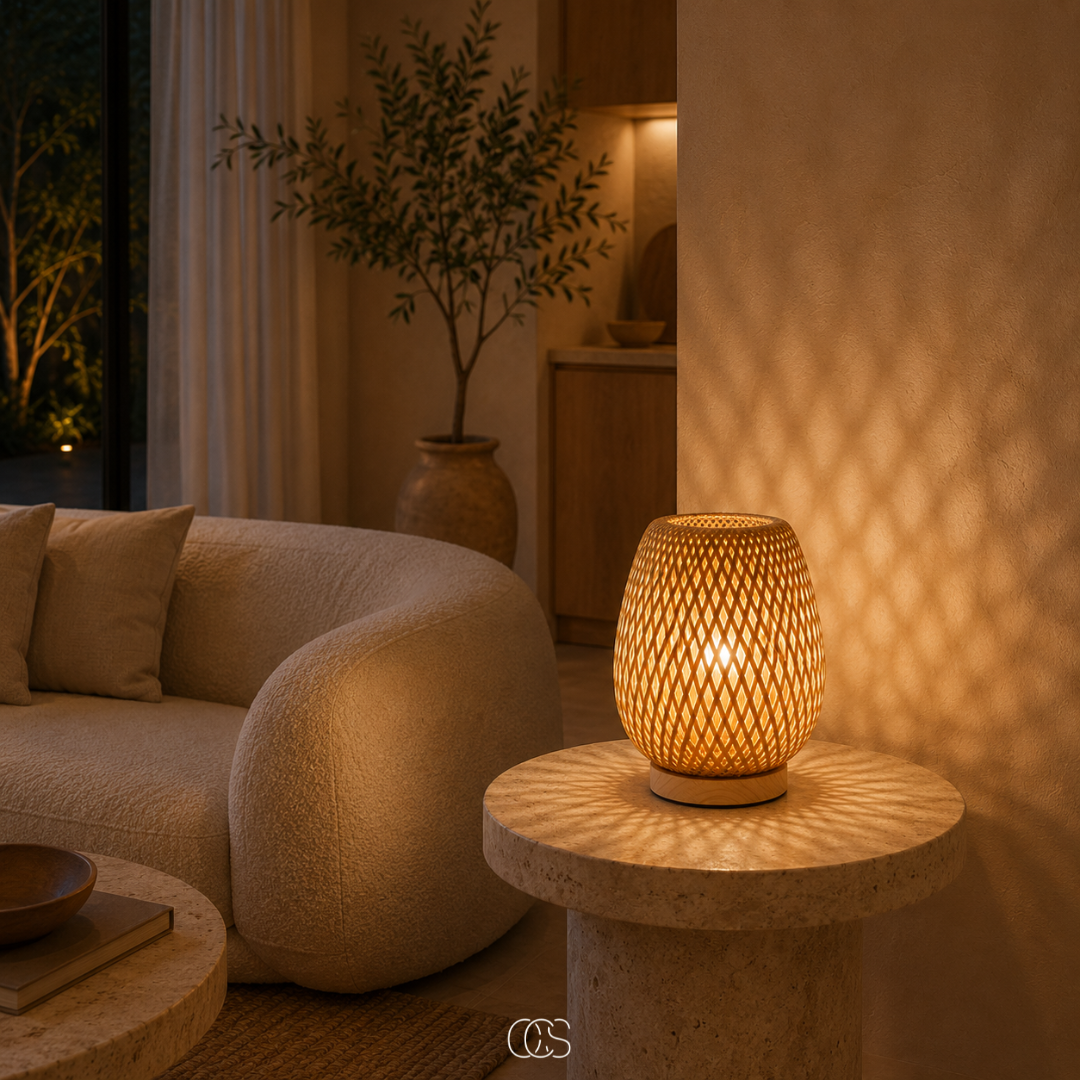 Cordless Bamboo Table Lamp - Scandinavian Dimmable LED with 3 Light Colors