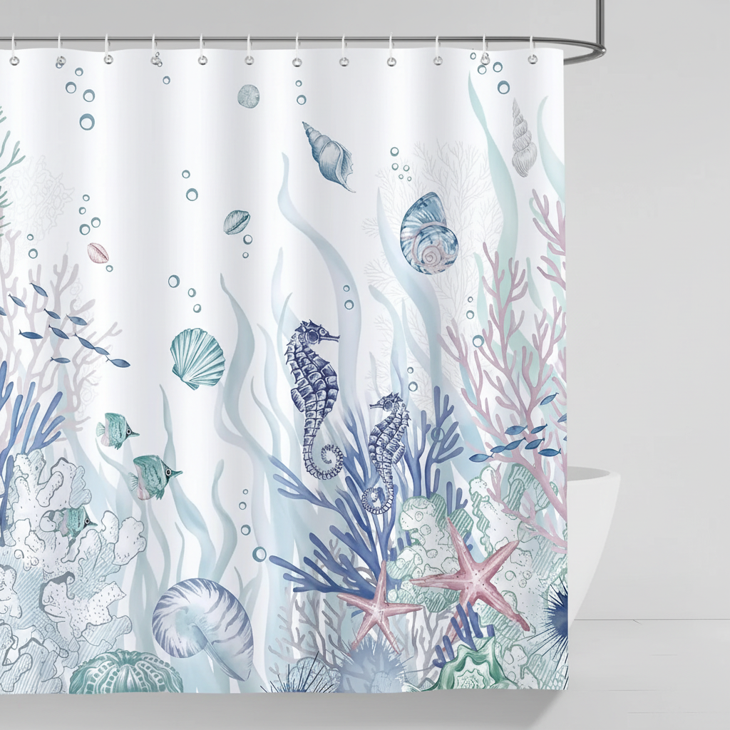 Ocean Print Polyester Shower Curtain - OceanMuse