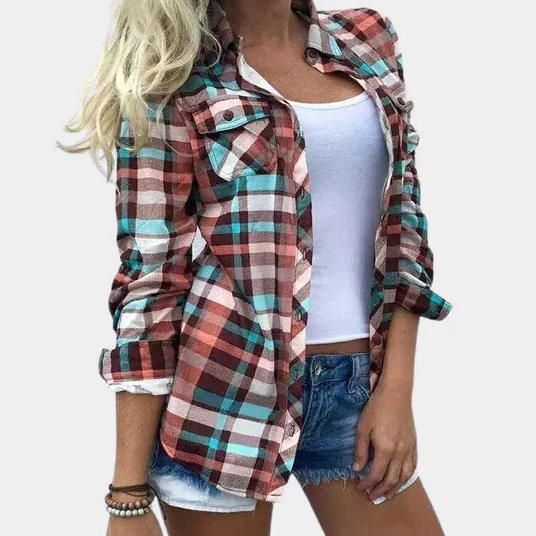 Women's Blouse with Timeless Plaid Design and Feminine Touch