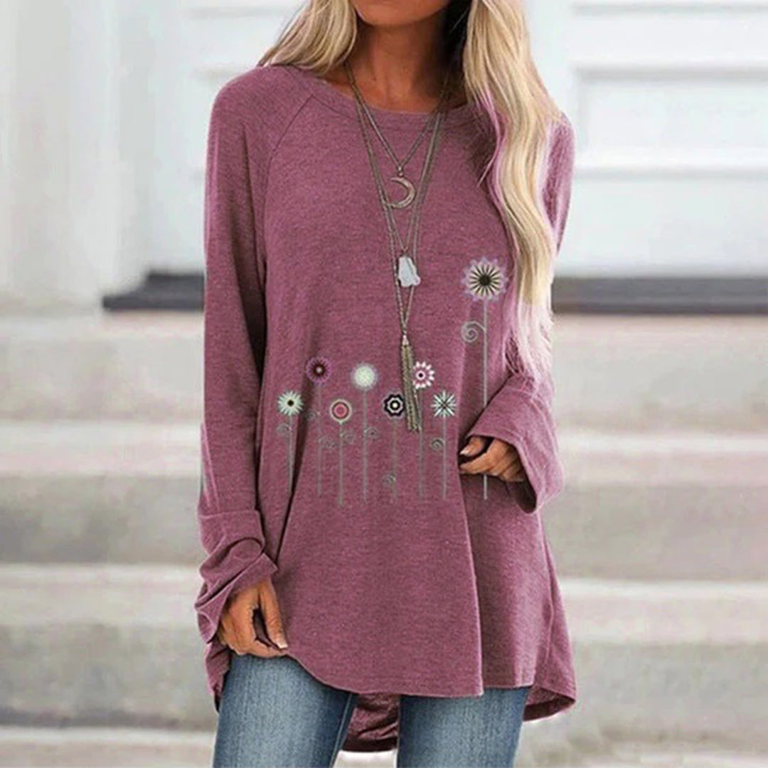 Sweatshirt with 3D Floral Embroidery - Soft Texture Meets Subtle Elegance