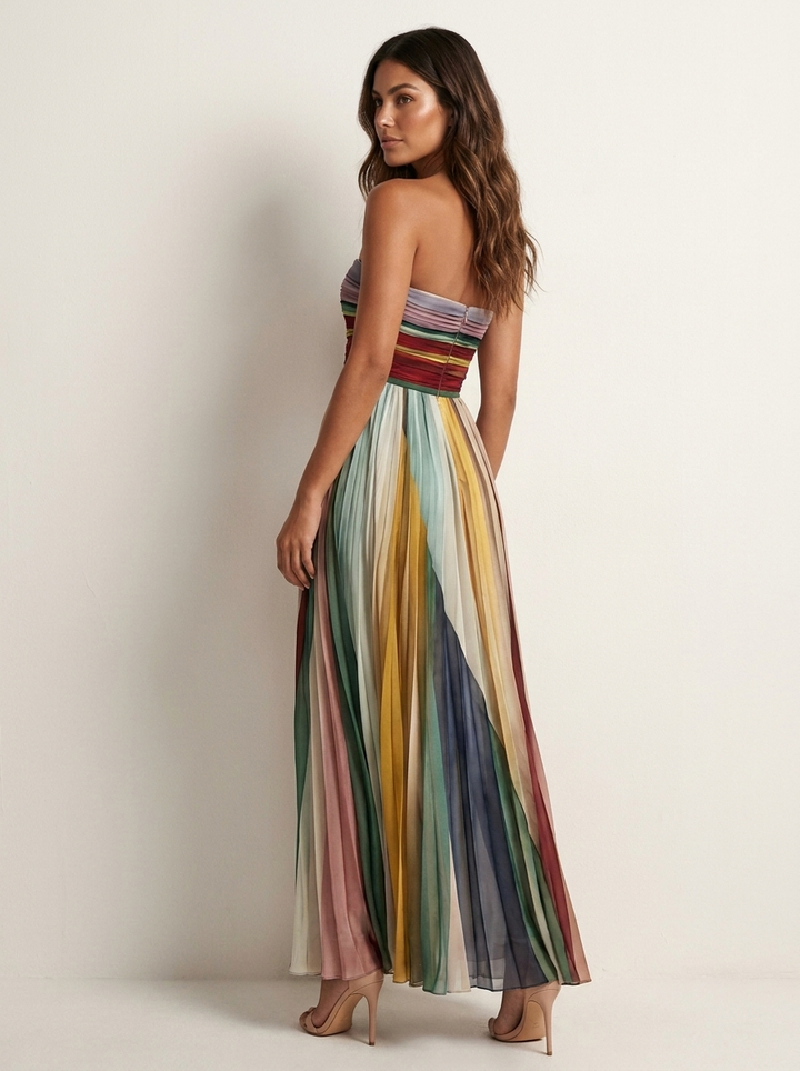 Colorful Pleated Maxi Dress for Women