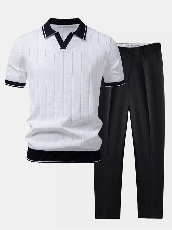 Men's ribbed polo shirt & tapered pants – smart-casual set