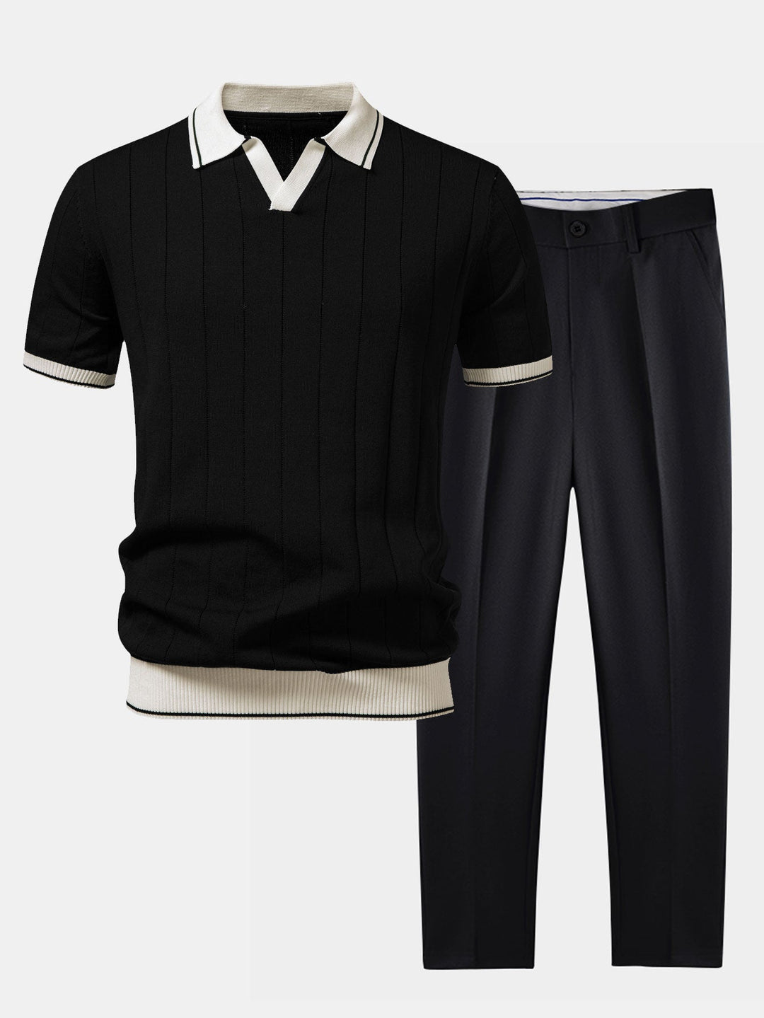 Men's ribbed polo shirt & tapered pants – smart-casual set