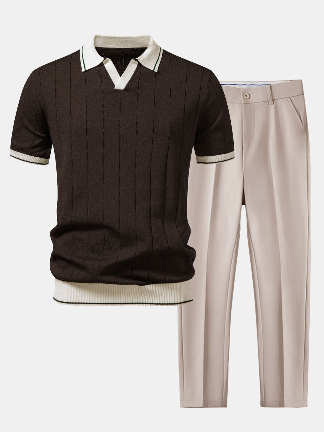 Men's ribbed polo shirt & tapered pants – smart-casual set