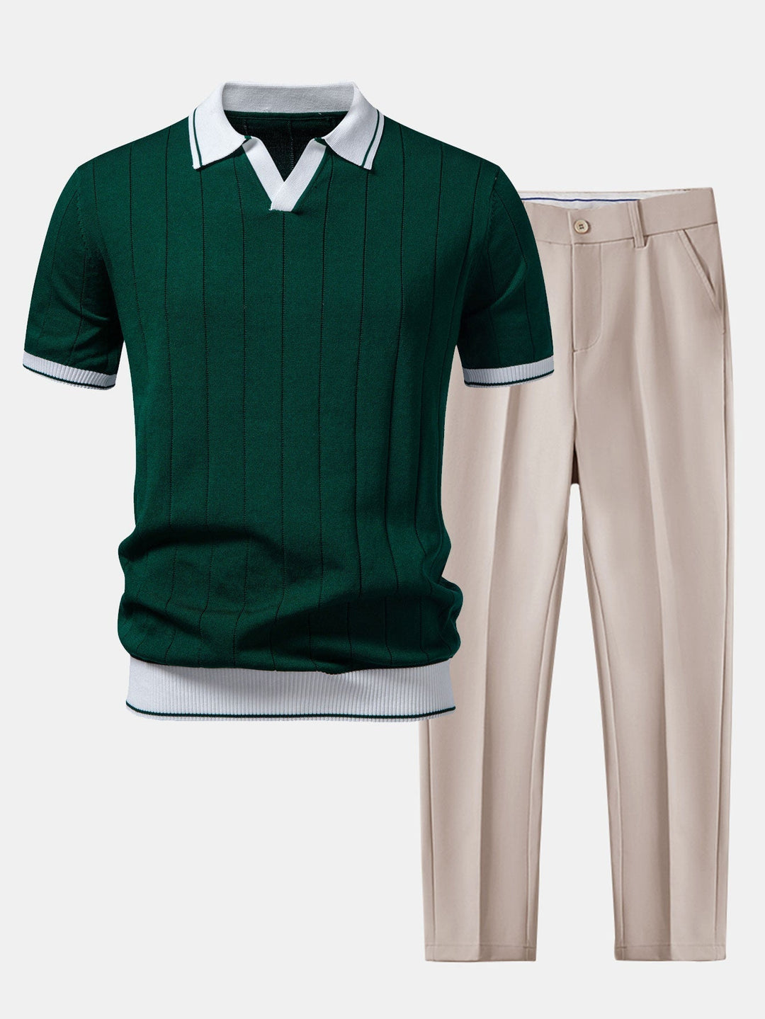 Men's ribbed polo shirt & tapered pants – smart-casual set