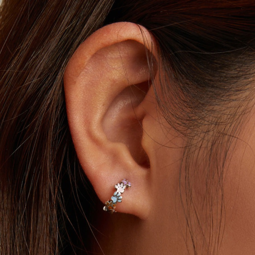 Colorful Paw Hoops Sterling Silver
