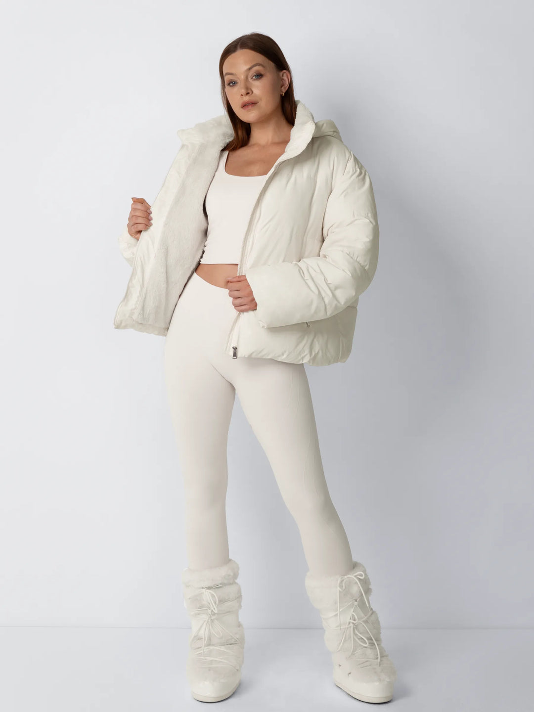 Women's Cropped Quilted Jacket with Removable Hood and Fleece Lining