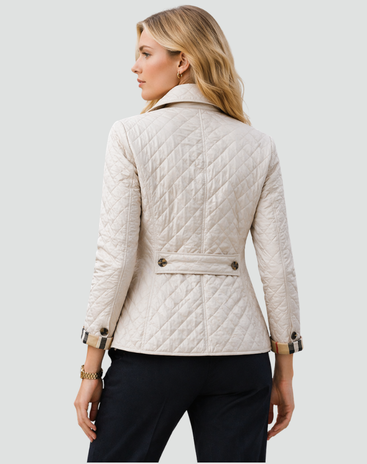 Quilted Puffer Jacket with Button Front and Diamond Stitching