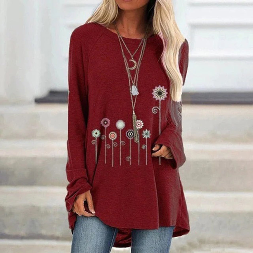 Sweatshirt with 3D Floral Embroidery - Soft Texture Meets Subtle Elegance