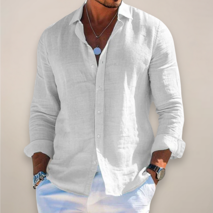 Men's Relaxed-Fit Long-Sleeve Button-Front Linen Shirt