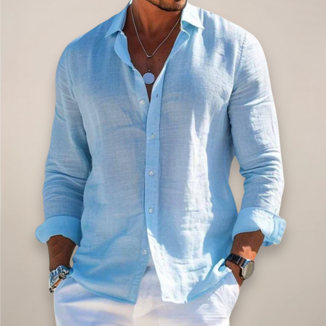 Men's Relaxed-Fit Long-Sleeve Button-Front Linen Shirt