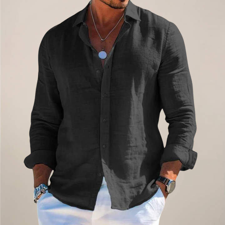 Men's Relaxed-Fit Long-Sleeve Button-Front Linen Shirt