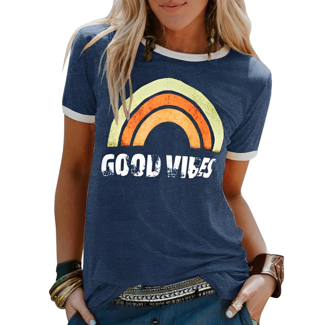 Relaxed-fit women's top with rainbow print - Mable
