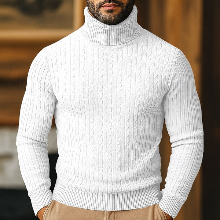 Men's Cable-Knit Polo Neck – Fine Knit Sweater