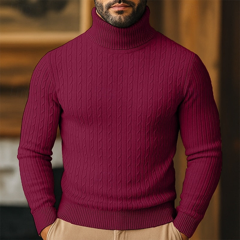 Men's Cable-Knit Polo Neck – Fine Knit Sweater