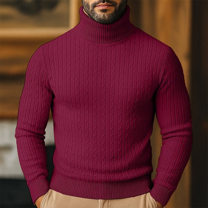 Men's Cable-Knit Polo Neck – Fine Knit Sweater