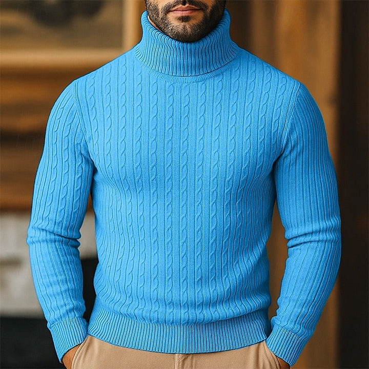 Men's Cable-Knit Polo Neck – Fine Knit Sweater