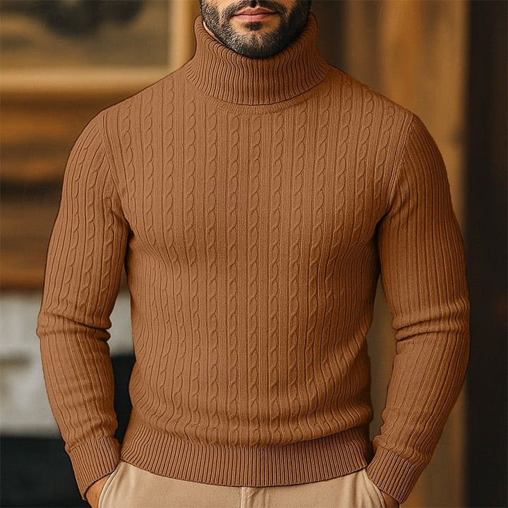 Men's Cable-Knit Polo Neck – Fine Knit Sweater