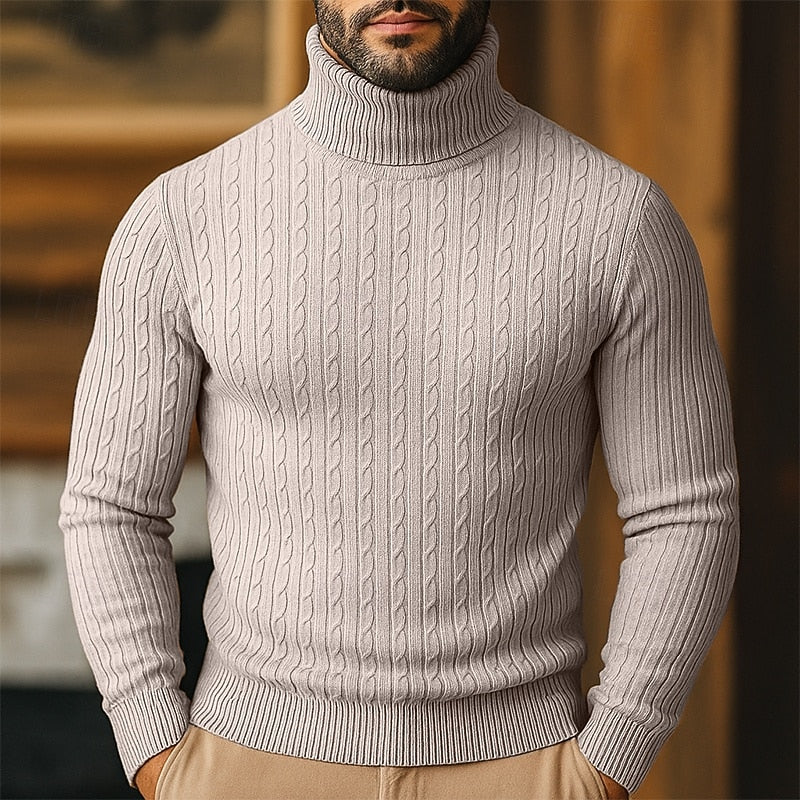Men's Cable-Knit Polo Neck – Fine Knit Sweater