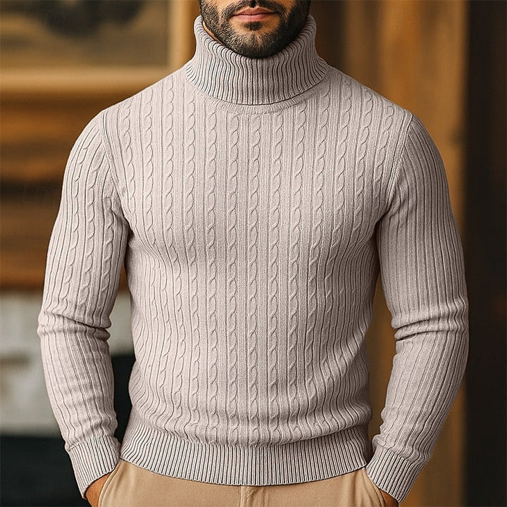 Men's Cable-Knit Polo Neck – Fine Knit Sweater