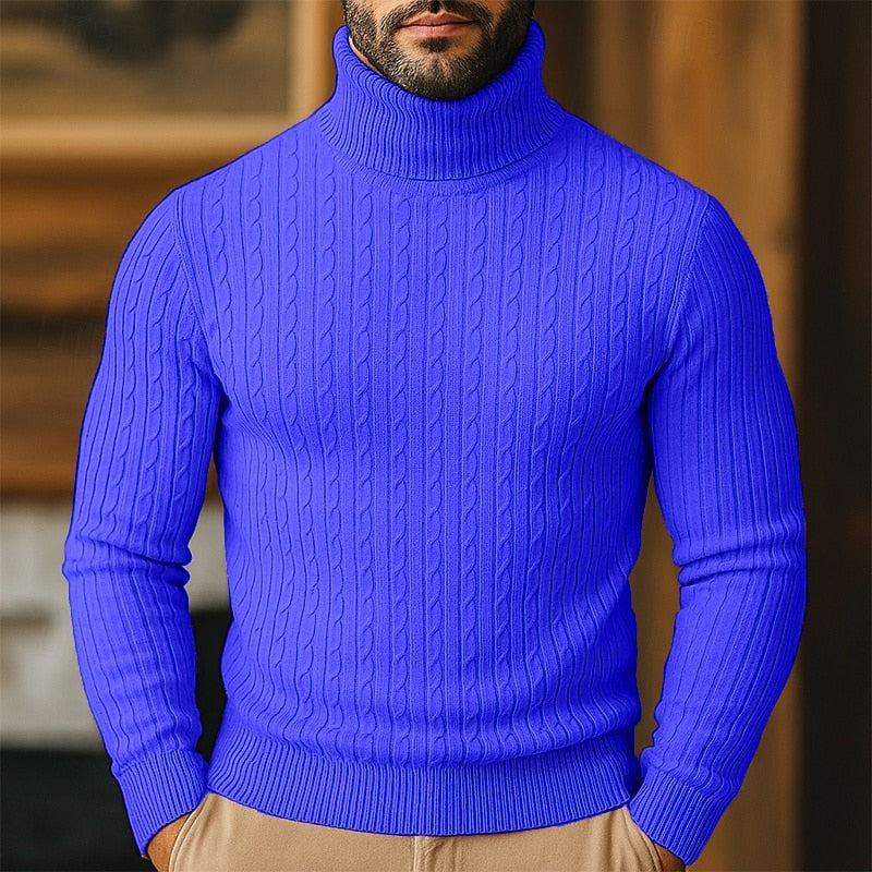 Men's Cable-Knit Polo Neck – Fine Knit Sweater