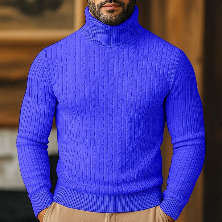 Men's Cable-Knit Polo Neck – Fine Knit Sweater