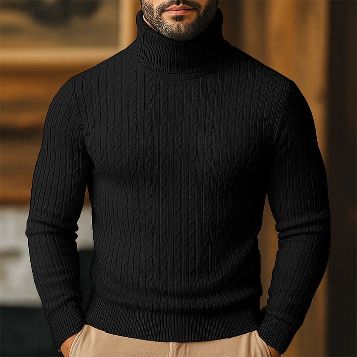 Men's Cable-Knit Polo Neck – Fine Knit Sweater