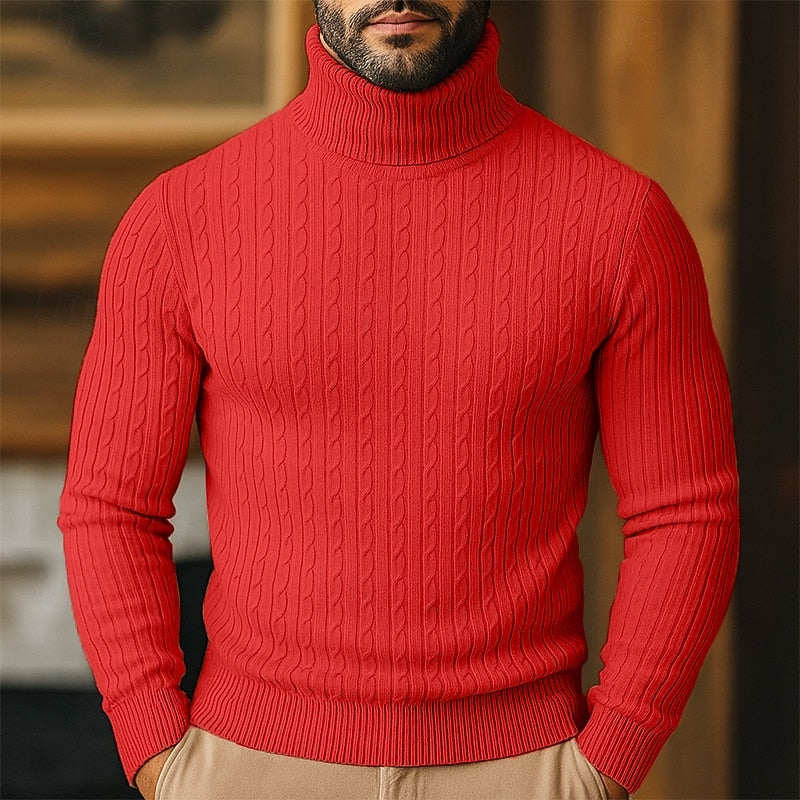 Men's Cable-Knit Polo Neck – Fine Knit Sweater