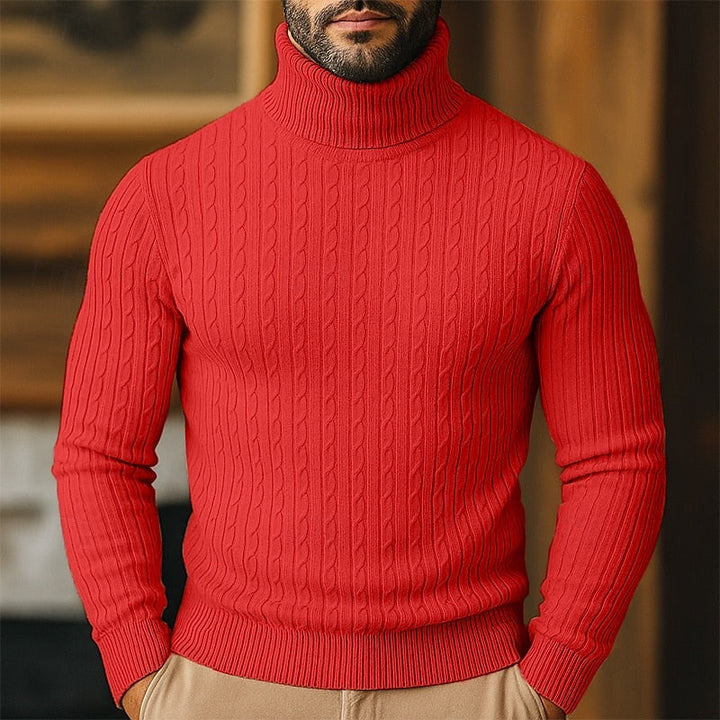 Men's Cable-Knit Polo Neck – Fine Knit Sweater