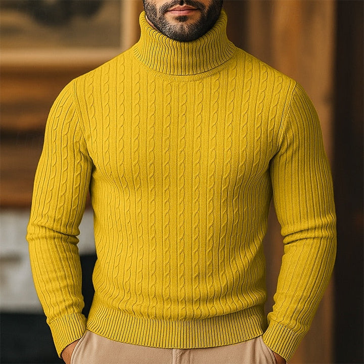 Men's Cable-Knit Polo Neck – Fine Knit Sweater