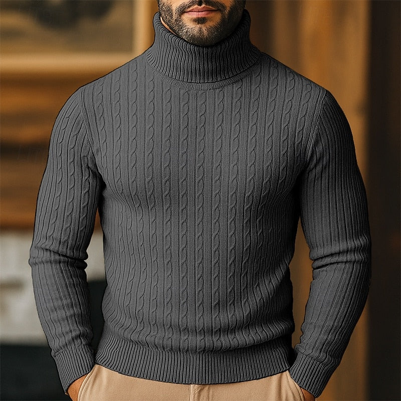 Men's Cable-Knit Polo Neck – Fine Knit Sweater