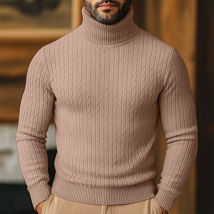 Men's Cable-Knit Polo Neck – Fine Knit Sweater