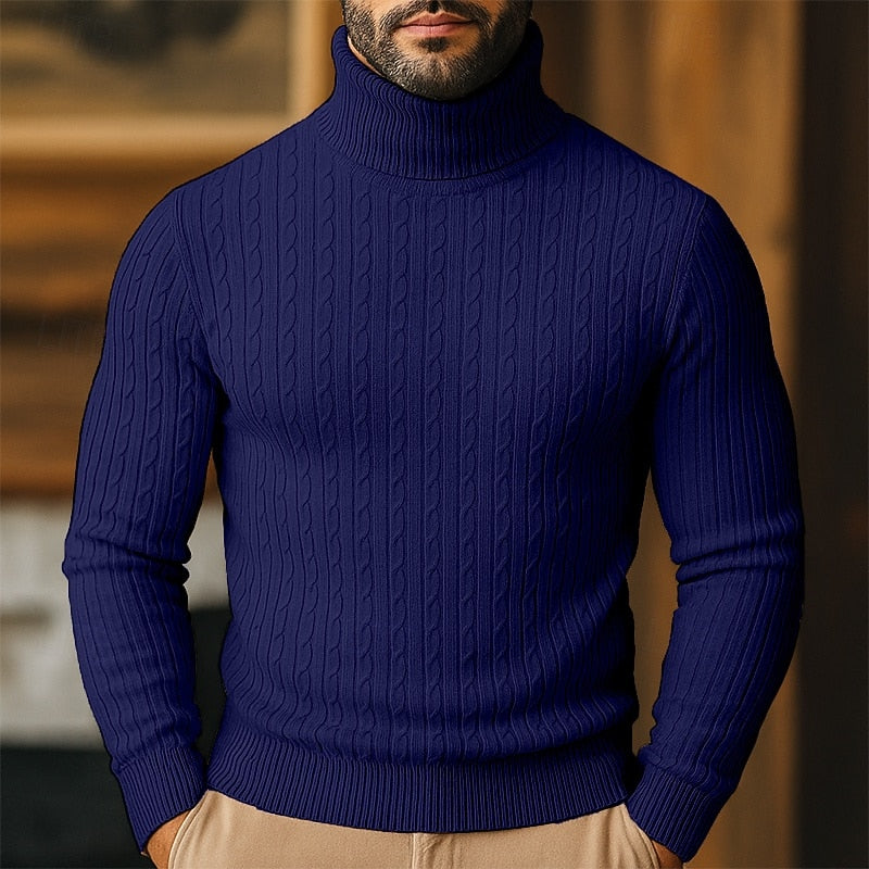Men's Cable-Knit Polo Neck – Fine Knit Sweater