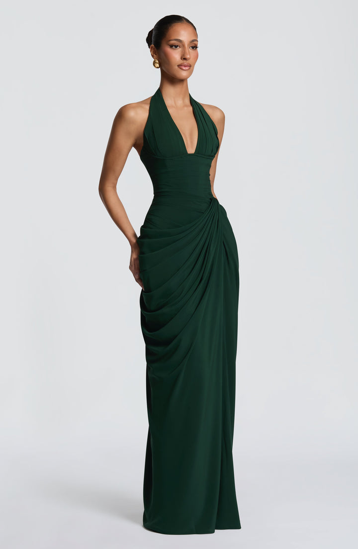 Linde Halterneck Maxi Dress with Corset Bodice and Chiffon Skirt