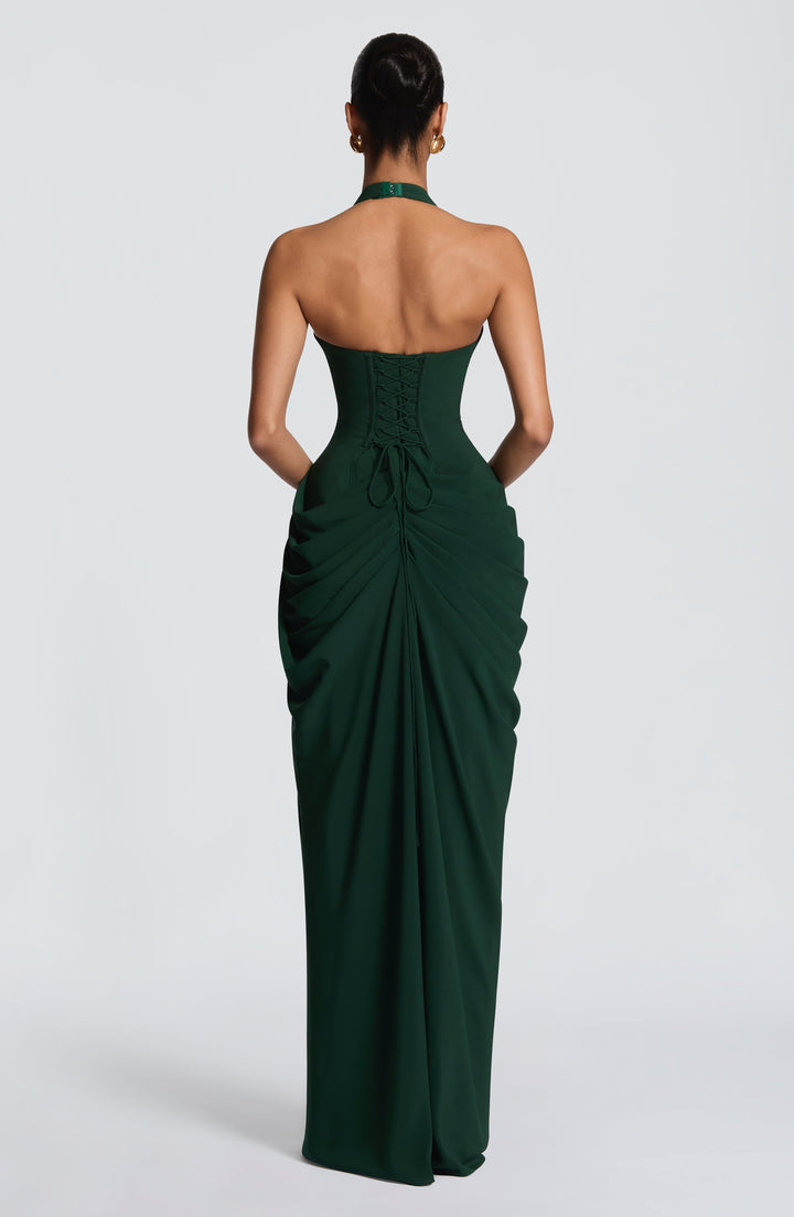 Linde Halterneck Maxi Dress with Corset Bodice and Chiffon Skirt