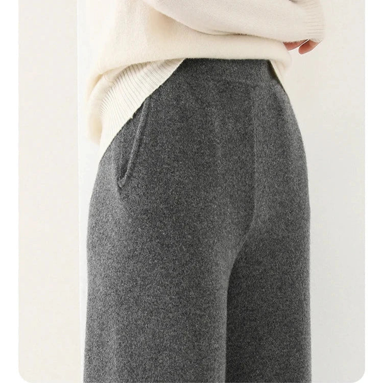 Women's Merino Wool Pants High Waist Wide-Leg