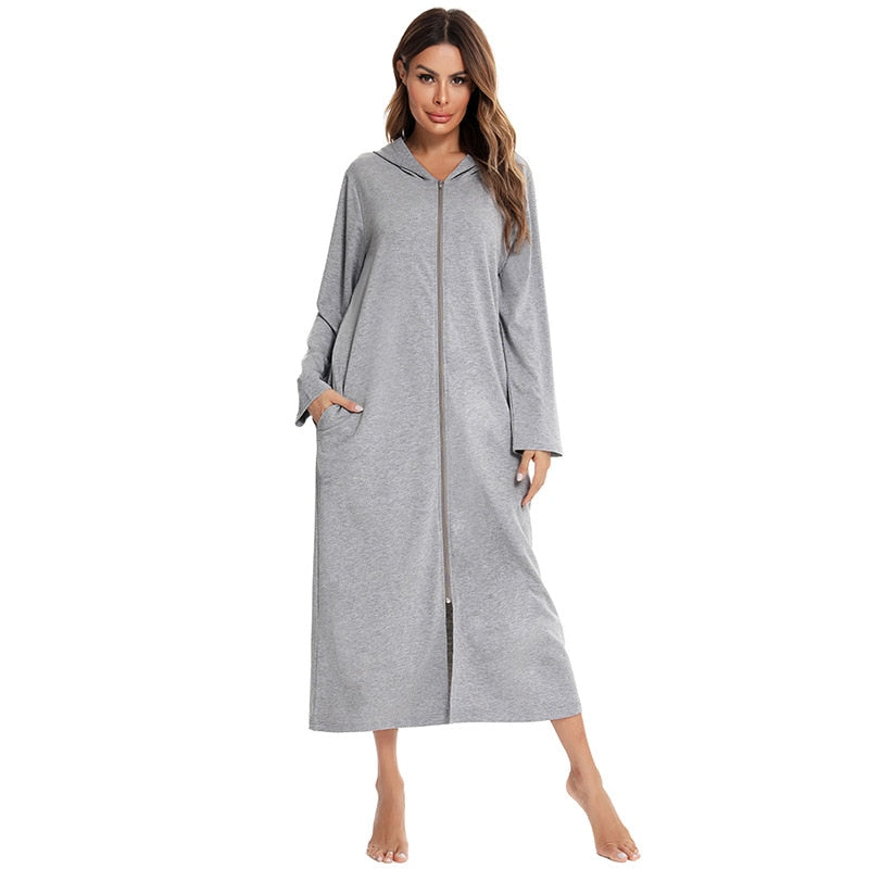 Warm Zip-Up Nightdress with Hood