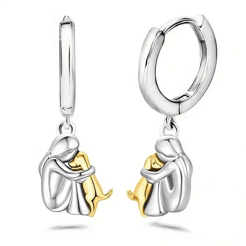 Minimalist silver earrings with little dog