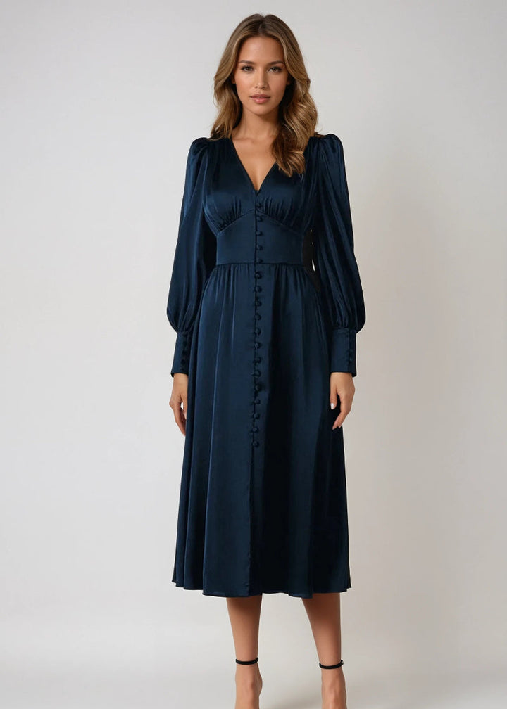 Elegant Satin V-Neck Maxi Dress for Women – Timeless Elegance with a Modern Touch