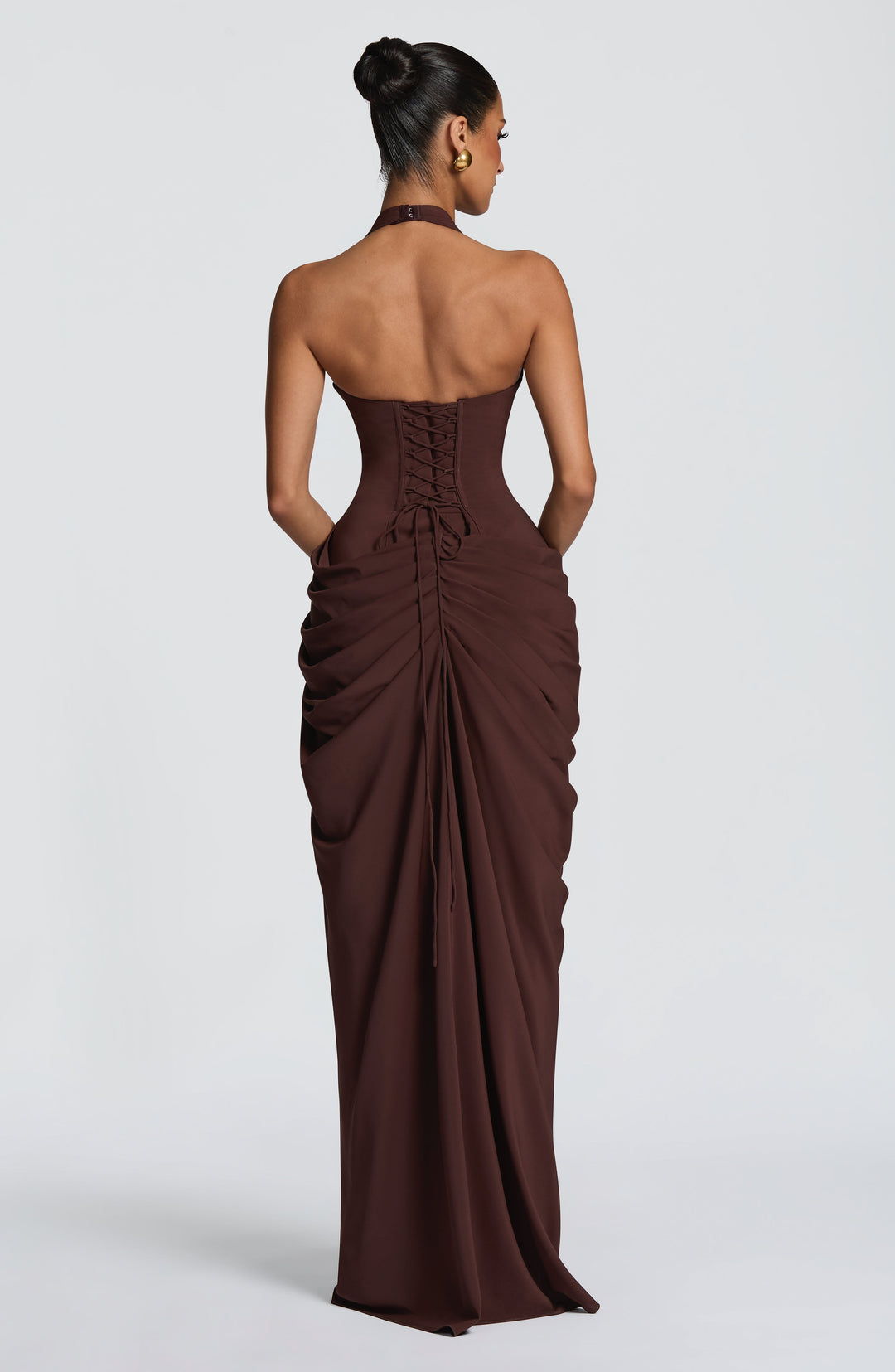 Linde Halterneck Maxi Dress with Corset Bodice and Chiffon Skirt