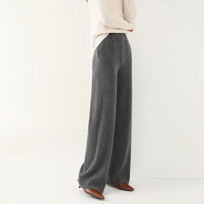 Women's Merino Wool Pants High Waist Wide-Leg