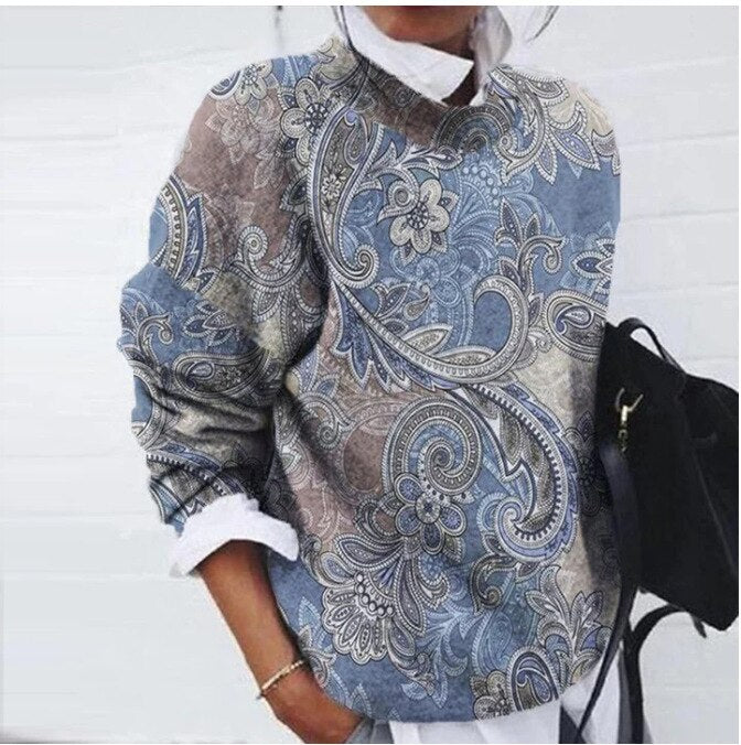 Women's Floral Print Sweater – Knitted Pullover with Patterned Print