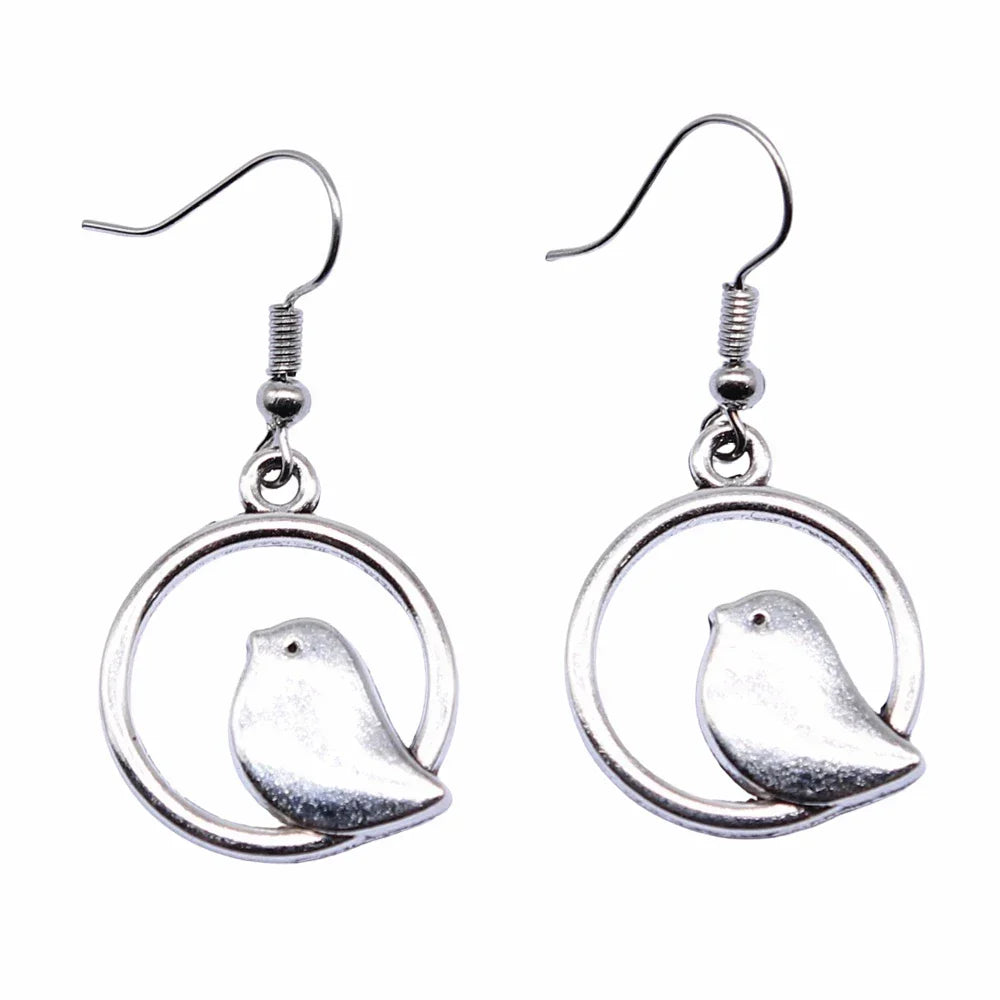 Vintage Bird Charm Dangle Earrings – Handmade Boho Jewelry