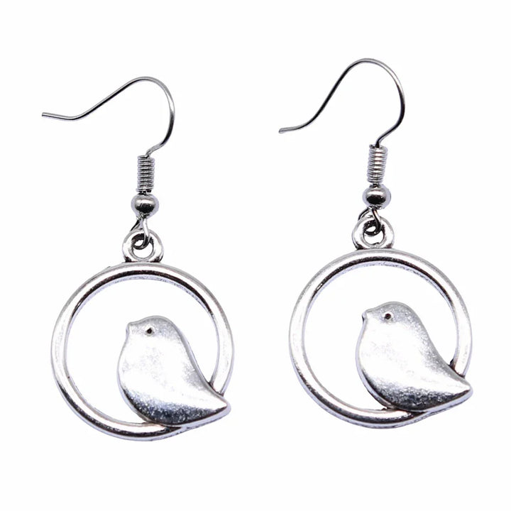 Vintage Bird Charm Dangle Earrings – Handmade Boho Jewelry