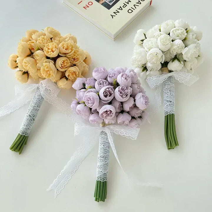 Lyra Romantic Silk Peony Bouquet with 27 Realistic Flowers