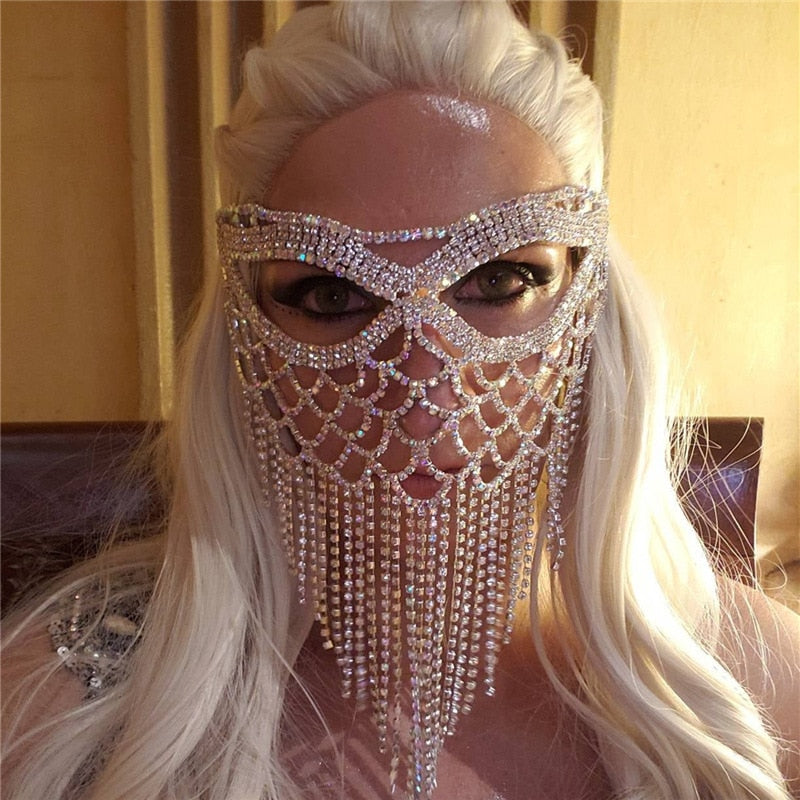Sparkling Veil Mask | Masquerade Face Jewelry