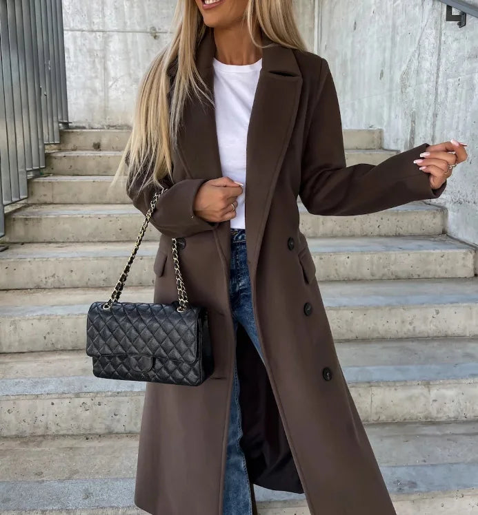 Women's Long Lapel Coat – Plain, Casual for Autumn and Winter