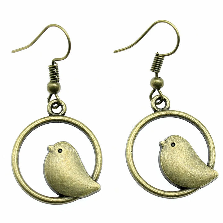 Vintage Bird Charm Dangle Earrings – Handmade Boho Jewelry