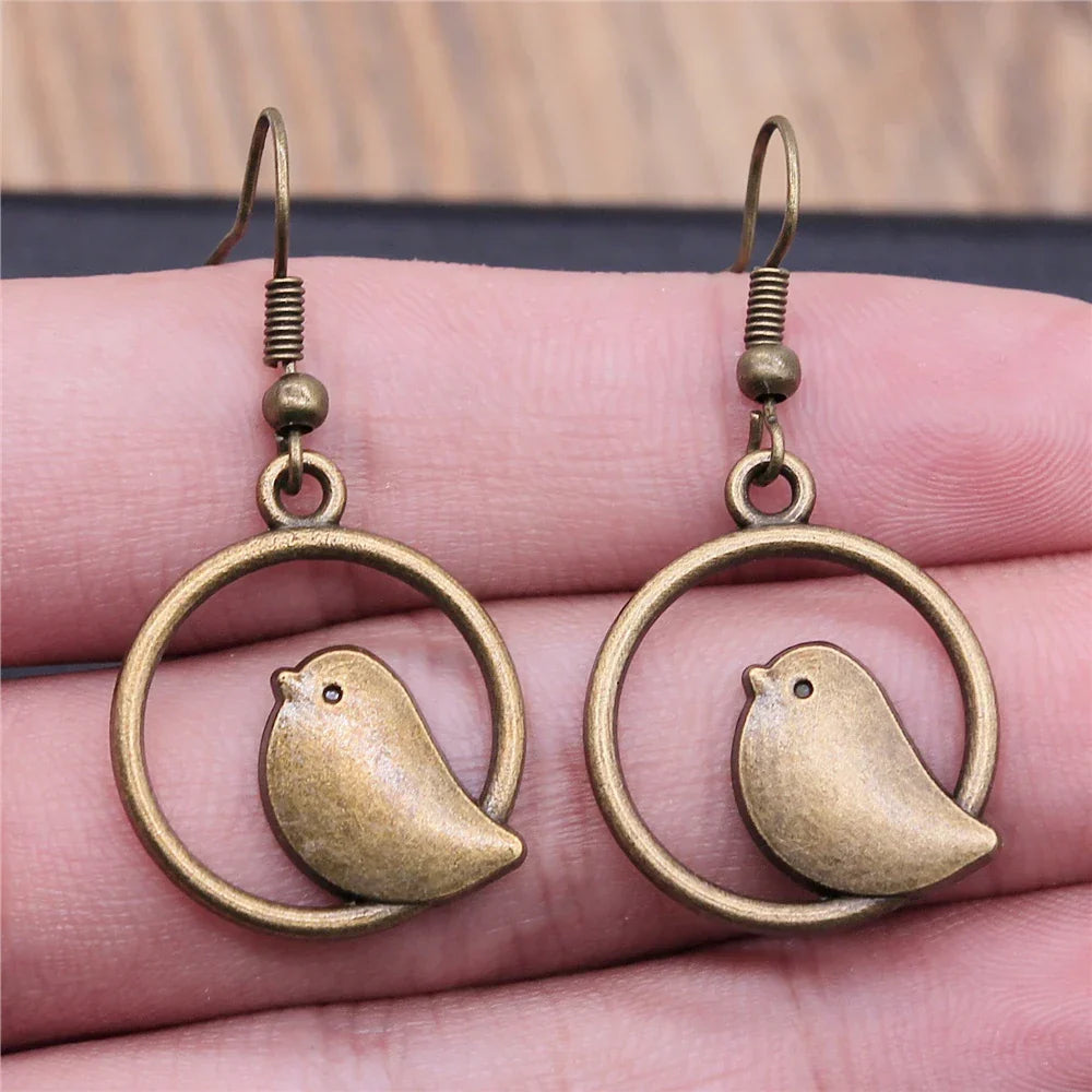 Vintage Bird Charm Dangle Earrings – Handmade Boho Jewelry